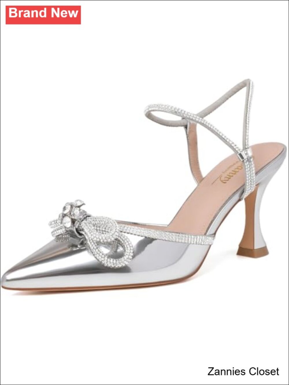 ✨ Rhinestone Pointed Toe Slingback Kitten Heels Bow Pumps Prom Dress Shoes